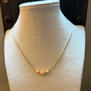 Vintage Monet Gold Tone Chocker Necklace with 3 Carved Lucite Roses. 14 inches.